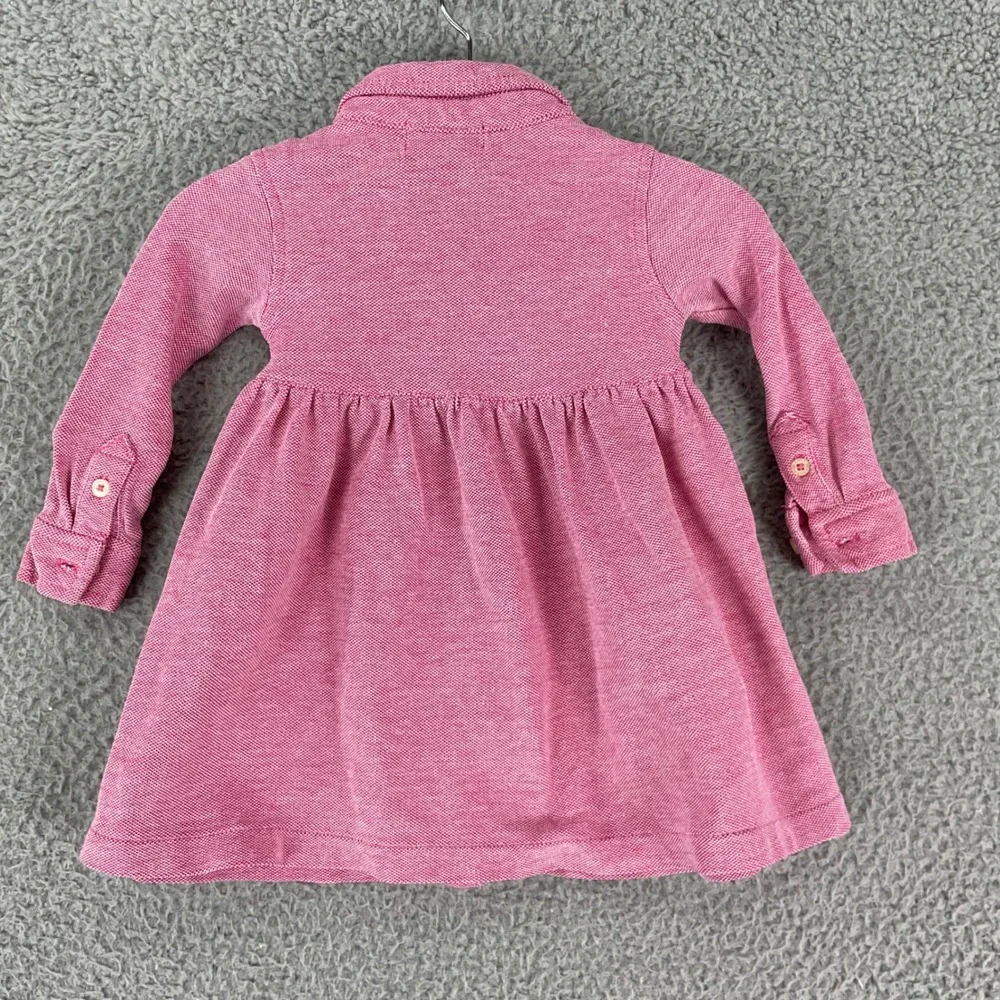Ralph Lauren Polo Dress Kids 9M Pink Long Sleeve Button Front Pique RF621249